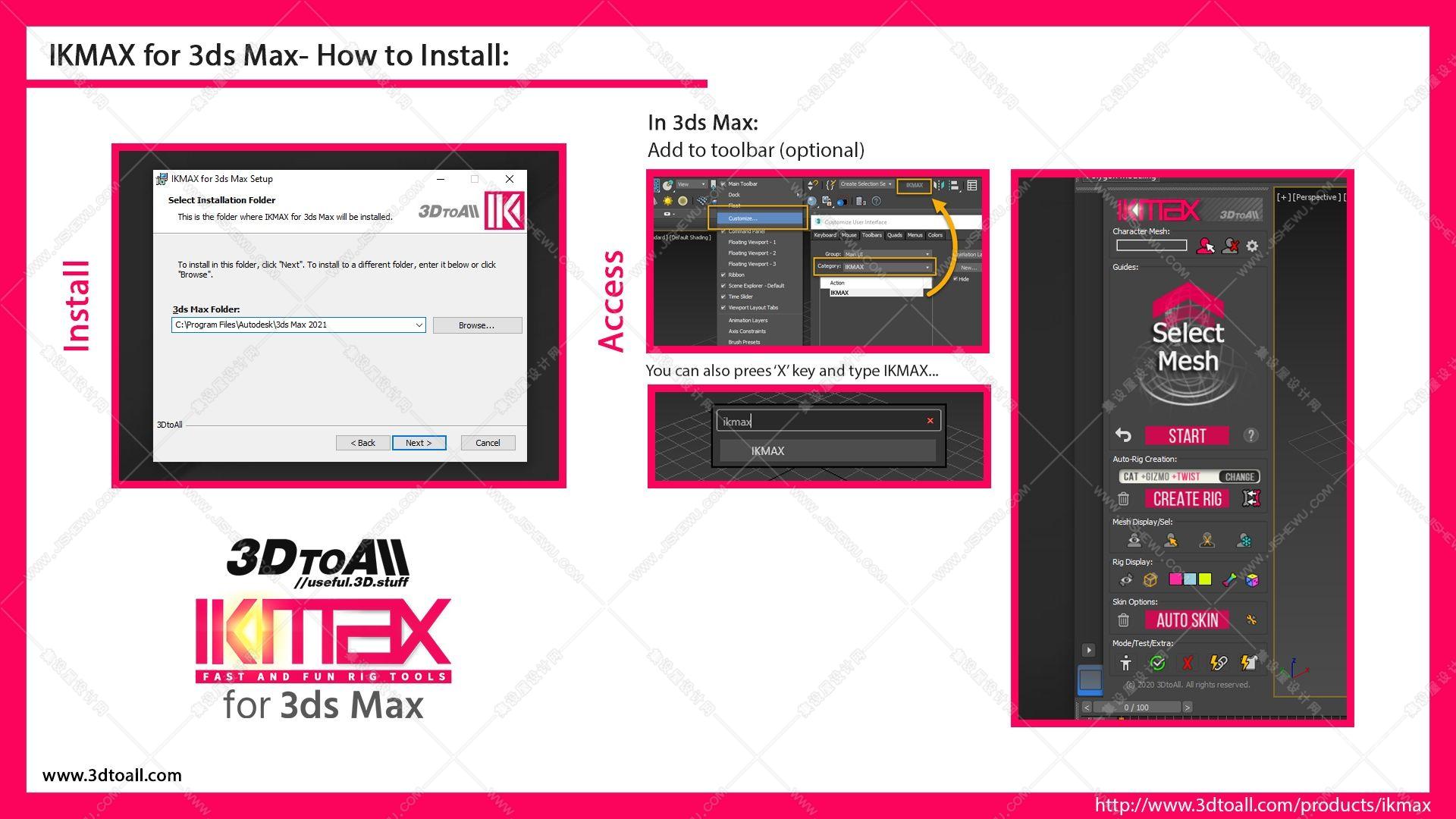 3DS MAX模型快速绑定插件破解版 3DtoAll IKMAX v1.72 for 3DS MAX 2015-2022