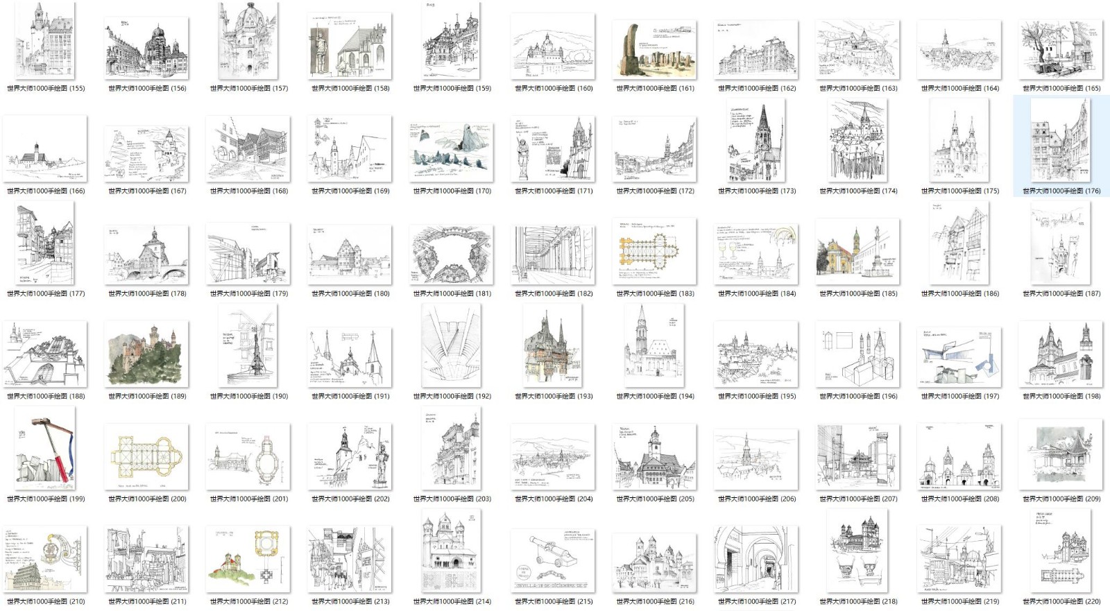 世界大师1000张手绘图-建筑景观速写素描钢笔画铅笔画临摹效果图