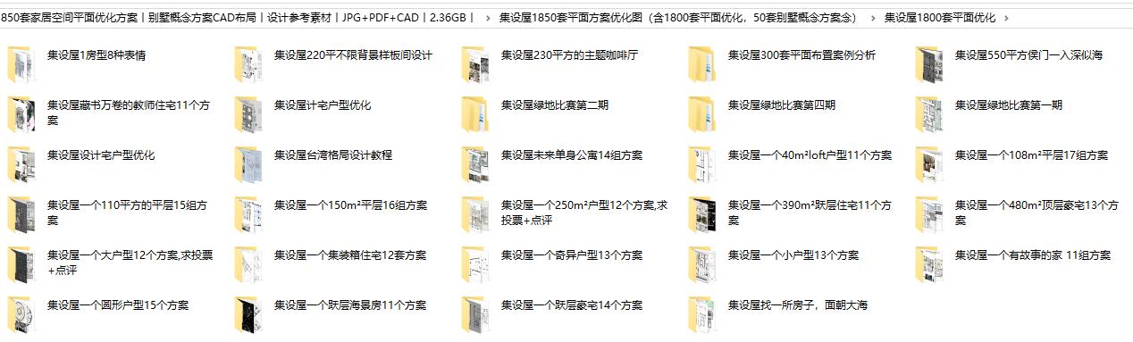 1850套家居空间平面优化方案丨别墅概念方案CAD布局丨设计方案参考素材丨2.36GB丨