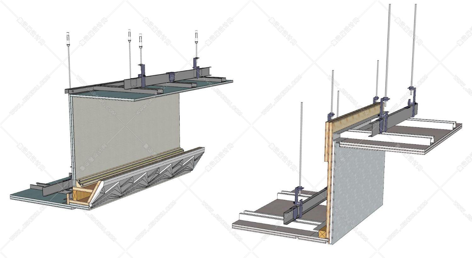 工艺节点《装饰工程常用基层做法》SU模型+CAD+基层厚度测算表！-24