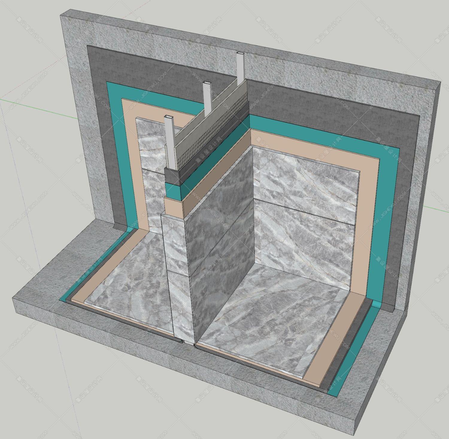 工艺节点《装饰工程常用基层做法》SU模型+CAD+基层厚度测算表！-2